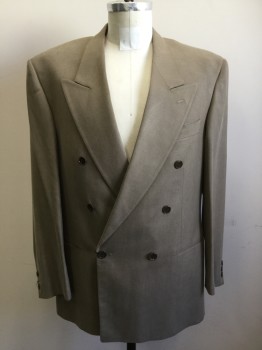 LEONARDO VALENTI, Taupe, Wool, Solid, Double Breasted, Collar Attached, Peak Lapel, 3 Pockets