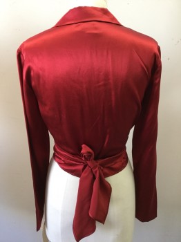 LAFAYETTE 148, Dk Red, Silk, Solid, Long Sleeves, Wrap, Self Tie, Collar Attached, Mults