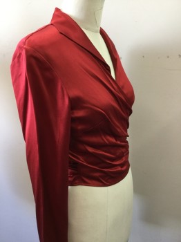 LAFAYETTE 148, Dk Red, Silk, Solid, Long Sleeves, Wrap, Self Tie, Collar Attached, Mults
