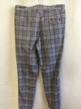 OXFORD TROUSER, Heather Gray, Maroon Red, Black, White, Cotton, Polyester, Plaid, 1.5" Waistband with Belt Hoops, 1 Pleat Front, Zip Front, 4 Pockets