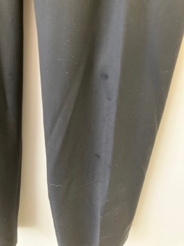 LOUIS RAPHAEL, Black, Polyester, Viscose, Solid, Double Pleats, Btn Tab/Elastic Side Waistband, Zip Front, 4 Pckts, Straight Leg, Damage On Front Right Hip & Left Knee