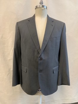 JOS A. BANKS, Gray, Wool, Birds Eye Weave, Single Breasted, Collar Attached, Notched Lapel, Hand Picked Collar/Lapel, 2 Buttons,  3 Pockets