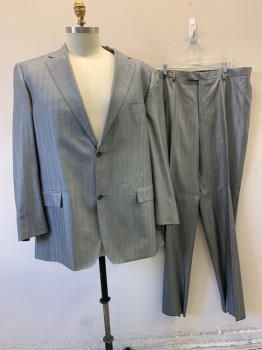 ENZO, Lt Gray, Black, Wool, Herringbone, Notched Lapel, Single Breasted, Button Front, 2 Buttons, 3 Pockets