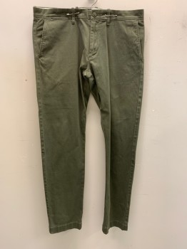 Mens, Casual Pants, J CREW, Olive Green, Cotton, Solid, 32/32, Side Pockets Zip Front, Flat Front