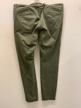 J CREW, Olive Green, Cotton, Solid, Side Pockets Zip Front, Flat Front