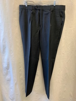 Mens, Suit, Pants, NO LABEL, Dk Gray, Wool, Heathered, 38/30, Side Pockets, Zip Front, Pleat Front
