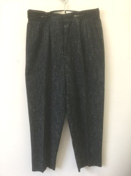 Mens, Slacks, TORCH, Charcoal Gray, Lt Gray, Wool, Speckled, Ins:27, W:29, Charcoal with Light Gray Vertical Streaks, Double Pleated, Tapered Leg, Zip Fly, 3 Pockets, Has An 80's Does 1950's Retro Look, **Has Subtle Gusset Added in Center Back