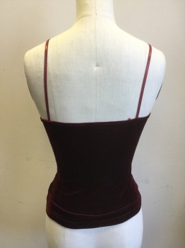 CLOSET, Wine Red, Polyester, Spandex, Solid, Velvet, V-neck, Gathered at Center Front, Panel and Sides, Rhinestones on Center Front Triangular Panel, Adjustable Straps, Stretch, Multiples