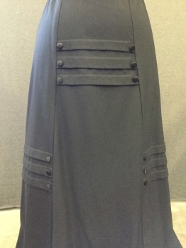 Mto, Black, Wool, Solid, Day Skirt, Panelled with Tuck Pleat Detail at Center at Hip Line, and Tuck Pleat Details at Side Front. Drawstring Waist. Repair Holes at Back Hemline,