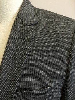 HUGO BOSS, Black, White, Wool, Birds Eye Weave, Appears Charcoal, Single Breasted, Notched Lapel, 2 Buttons,  3 Pockets