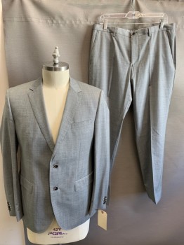 BOSS, Lt Gray, Wool, Heathered, Heathered Micro Weave, 2 Button Front, Notched Lapel, 3 Pockets,