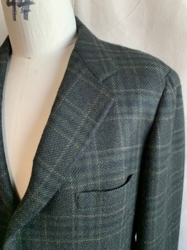 SOUTHWICK, Dk Green, Black, Brown, Wool, Plaid, Single Breasted, Collar Attached, Notched Lapel, 3 Buttons,  3 Pockets