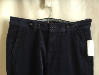 Mens, Casual Pants, BROOKS BROTHERS, Navy Blue, Cotton, Solid, 31/32, Flat Front, Zip Front,  Pockets