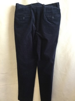 BROOKS BROTHERS, Navy Blue, Cotton, Solid, Flat Front, Zip Front,  Pockets