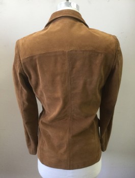 Mens, Leather Jacket, N/L, Caramel Brown, Suede, Solid, 36, 3 Buttons, Notched Collar, 2 Flap Pockets at Hips, Caramel Lining