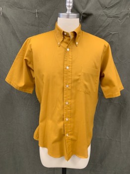 MANHATTAN, Goldenrod Yellow, Poly/Cotton, Solid, Button Front, Collar Attached, Button Down Collar, Short Sleeves, 1 Pocket,