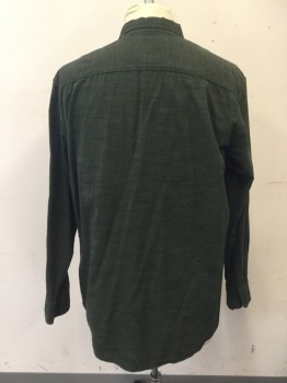 OUTDOOR LIFE, Forest Green, Cotton, Heathered, Button Front, Collar Attached, Long Sleeves, 2 Flap Pockets