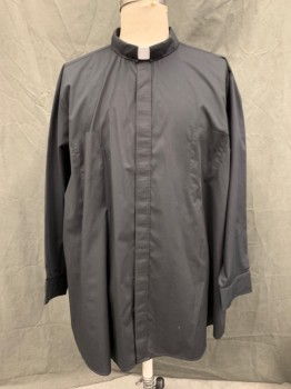 Unisex, Shirt, COMFORT SHIRT, Black, White, Poly/Cotton, Solid, XL, Button Front with Hidden Placket, Long Sleeves, Collar Attached Tacked Down, 2 Pockets, White Plastic Collar, Priest, Clergy