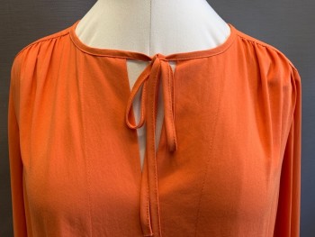 Womens, Blouse, KAREN KANE, Orange, Polyester, Solid, M, Pullover, Ties at Neck, Long Sleeves with Elastic at Wrist