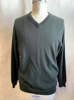 ROCHESTER, Forest Green, Cotton, Cashmere, Solid, V Neck, Ribbed Knit Neck/Waistband/Cuff, Long Sleeves