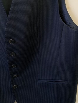 Mens, Suit, Vest, BOSS, Navy Blue, Wool, Stripes - Pin, 42, 5 Button, 2 Pocket