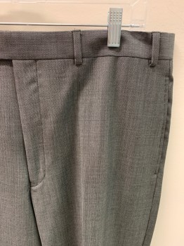 CALVIN KLEIN, Charcoal Gray, White, Wool, Oxford Weave, Zip Front, Extended Waistband With Button, 4 Pockets, F.F, Slim Fit