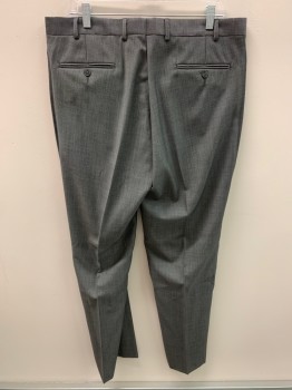 Mens, Suit, Pants, CALVIN KLEIN, Charcoal Gray, White, Wool, Oxford Weave, L34, W36, Zip Front, Extended Waistband With Button, 4 Pockets, F.F, Slim Fit