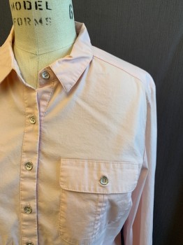 7th AVE NY CO, Lt Pink, Cotton, Polyester, Solid, 1/2 Button Front, Collar Attached, 2 Flap Pockets, Long Sleeves, Button Cuff, Sleeve Button Tab for Roll Up