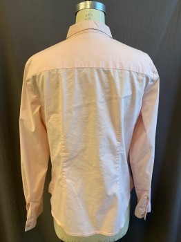 Womens, Blouse, 7th AVE NY CO, Lt Pink, Cotton, Polyester, Solid, M, 1/2 Button Front, Collar Attached, 2 Flap Pockets, Long Sleeves, Button Cuff, Sleeve Button Tab for Roll Up