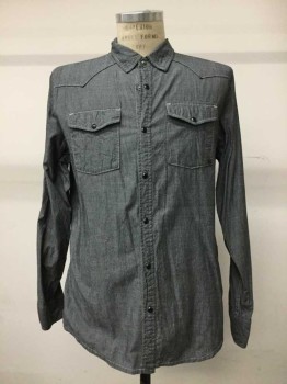Mens, Casual Shirt, OCEAN CURRENT, Charcoal Gray, Cotton, Stripes, L, Snaps,  Long Sleeves, 2 Pockets, Western, Double
