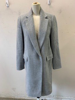 Womens, Coat, ZARA, Lt Gray, Polyester, Solid, XS, 1 Magnetic Snap, 4 Pockets, Notched Lapel,