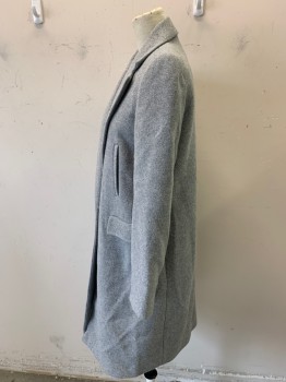 ZARA, Lt Gray, Polyester, Solid, 1 Magnetic Snap, 4 Pockets, Notched Lapel,
