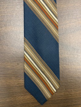 Mens, Tie, DELIO, Navy Blue, Rust Orange, Gold, Beige, Polyester, Stripes - Diagonal , 0S