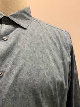 Mens, Casual Shirt, ZEGNA, Steel Blue, Cotton, Floral, XXL, C.A., Button Front, L/S,