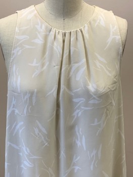 Womens, Shell, A NEW DAY, Ecru, White, Polyester, Abstract , M, Sleeveless, Crew Neck, Center Roche At Neckline, Back Button