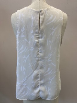 Womens, Shell, A NEW DAY, Ecru, White, Polyester, Abstract , M, Sleeveless, Crew Neck, Center Roche At Neckline, Back Button