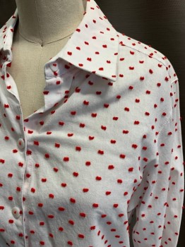 FOXCROFT, White, Red, Cotton, Dots, L/S, Button Front, Dotted Swiss