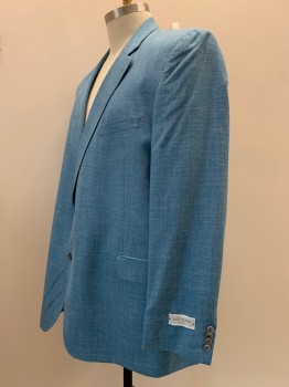 Mens, Sportcoat/Blazer, JACK VICTOR, Aqua Blue, White, Wool, Silk, Heathered, 52L, L/S, 2 Buttons Single Breasted, Notched Lapel, 3 Pockets