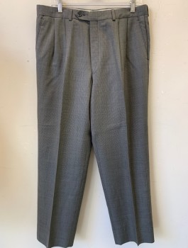 Mens, Suit, Pants, ACADEMY AWARD, Gray, Wool, Houndstooth - Micro, 34/20, 2 Pleat, Slash Pockets,
