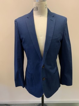 Mens, Sportcoat/Blazer, J. CREW LARUSMIANI, Navy Blue, Cotton, Solid, 36R, Single Breasted, 2 Buttons, Notched Lapel, 3 Pockets,