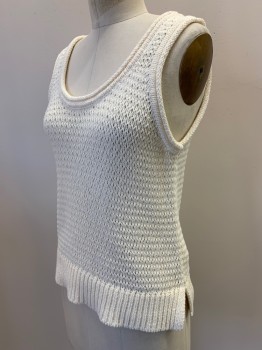 Womens, Top, MADEWELL, Off White, Cotton, Polyamide, Solid, M, Scoop Neck, Crochet,