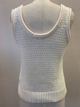 Womens, Top, MADEWELL, Off White, Cotton, Polyamide, Solid, M, Scoop Neck, Crochet,