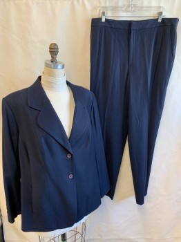Womens, Suit, Jacket, ELLEN TRACY, Midnight Blue, Wool, Synthetic, Solid, B: 46, 18, W: 37, L/S, 2 Buttons, 5 Buttons on Each Sleeve, Notched Lapel, Top Stitch **White Marks on Back Shoulder**