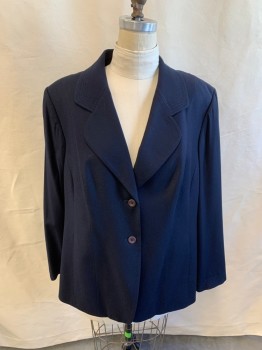 Womens, Suit, Jacket, ELLEN TRACY, Midnight Blue, Wool, Synthetic, Solid, B: 46, 18, W: 37, L/S, 2 Buttons, 5 Buttons on Each Sleeve, Notched Lapel, Top Stitch **White Marks on Back Shoulder**