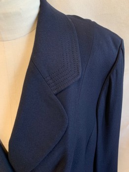 ELLEN TRACY, Midnight Blue, Wool, Synthetic, Solid, L/S, 2 Buttons, 5 Buttons on Each Sleeve, Notched Lapel, Top Stitch **White Marks on Back Shoulder**