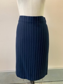 Womens, Skirt, Knee Length, ANN TAYLOR, Navy Blue, White, Viscose, Polyamide, Stripes - Pin, Sz.6, Stretchy, Pencil Skirt, Elastic Waist, Invisible Zipper in Back