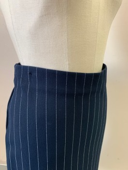 Womens, Skirt, Knee Length, ANN TAYLOR, Navy Blue, White, Viscose, Polyamide, Stripes - Pin, Sz.6, Stretchy, Pencil Skirt, Elastic Waist, Invisible Zipper in Back
