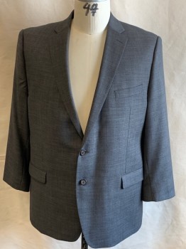 LAUREN, Dk Gray, Wool, Solid, Notched Lapel, 2 Bttn Single Breasted, 3 Pckts, Single Back Vent