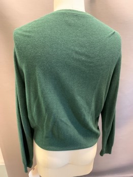Mens, Pullover Sweater, JCREW, Forest Green, Cotton, Solid, L, L/S, CN, Textured Knit