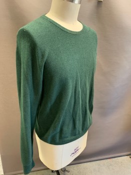 Mens, Pullover Sweater, JCREW, Forest Green, Cotton, Solid, L, L/S, CN, Textured Knit